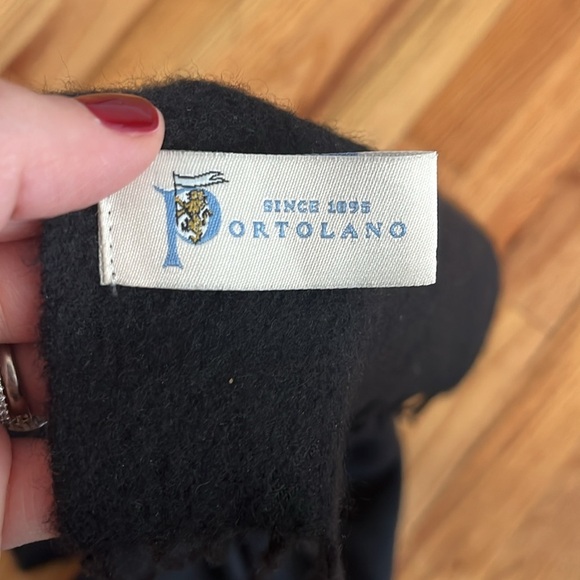 PORTOLANO black fringe scarf 100% cashmere - Picture 2 of 3